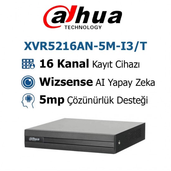 Dahua XVR5216AN-5M-I3/T 16 Kanal 5mp XVR Kayıt Cihazı Dahua XVR5216AN-5M-I3-T 16 Kanal 5MP WizSense XVR Kayıt Cihazı
